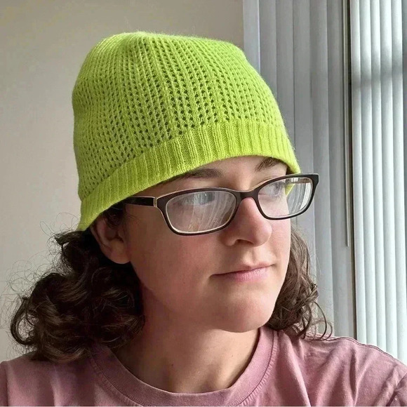 Champion Neon Green Crochet Outdoor Running Athleisure Beanie, OS - Picture 13 of 15